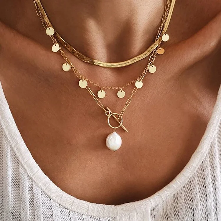 Comstylish Retro Personality Pearl Multilayer Necklace
