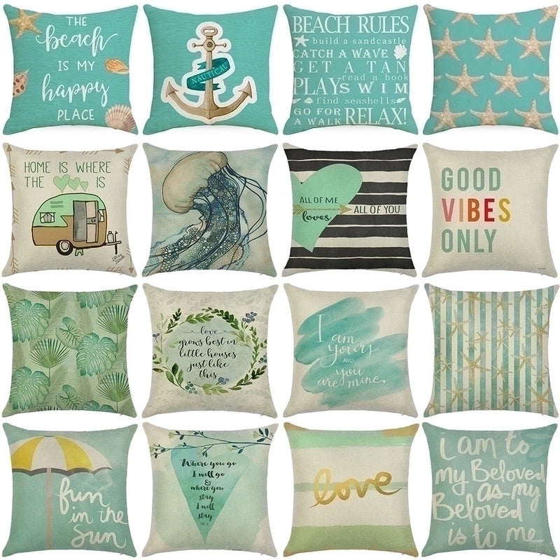 Minimalist Classic Style Commute Letter Ocean Linen Pillow Cases