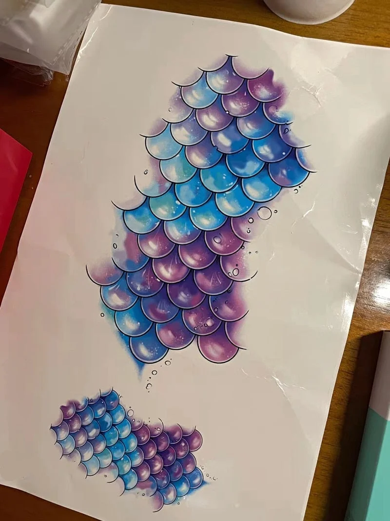 Sexy Waterproof Temporary Tattoos Stickers Female Mermaid Fish Scales Watercolor Art Fake Tattoo Seaside Vacation Fashion Tattoo