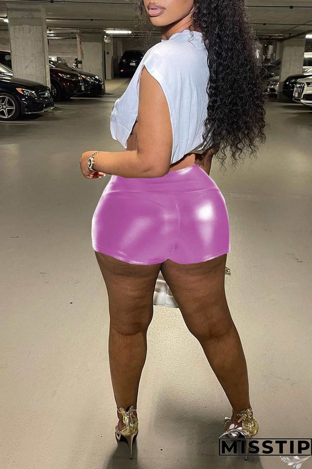 Gold Sexy Solid Patchwork High Waist Pencil Solid Color Bottoms