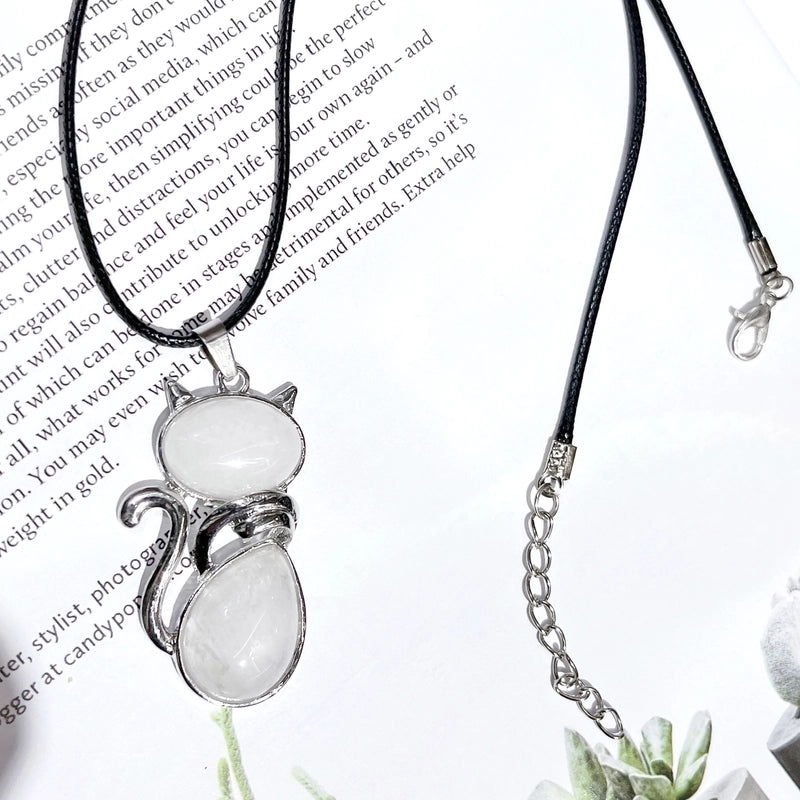 1 Piece 25*45MM Alloy Natural Stone Crystal Cat Pendant