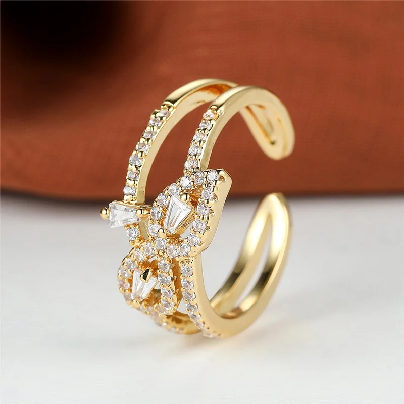 Luxury Female White Stone Adjustable Ring Classic Yellow Gold Color Engagement Ring Butterfly Crystal Wedding Rings For Women