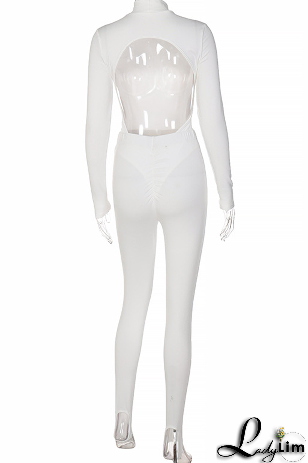 Black Sexy Solid Backless Turtleneck Long Sleeve Two Pieces