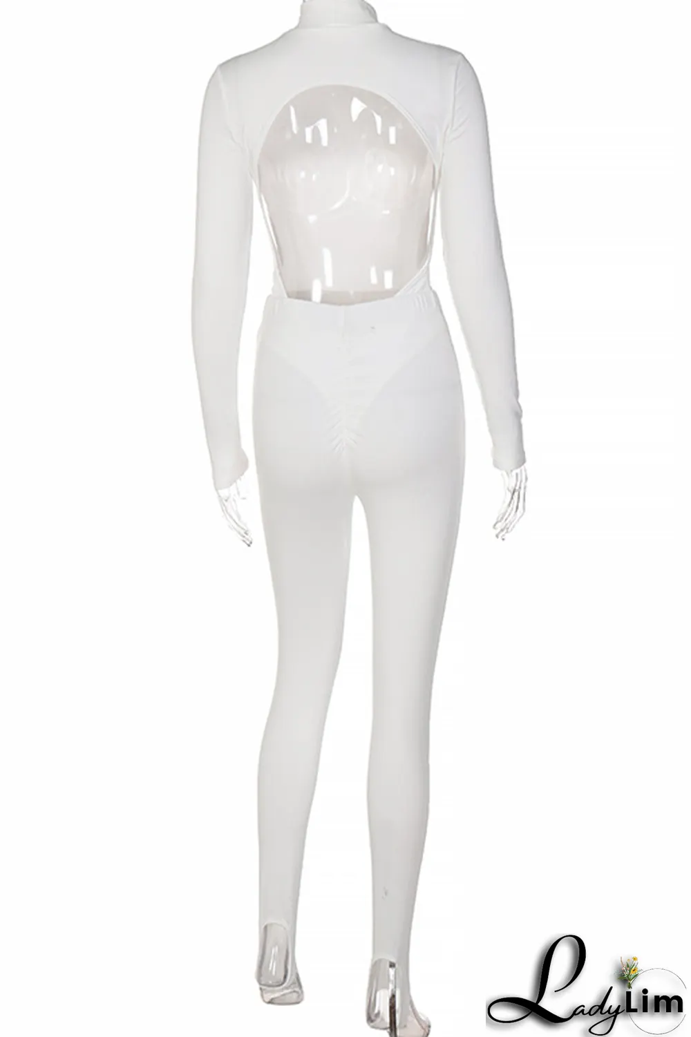 Black Sexy Solid Backless Turtleneck Long Sleeve Two Pieces