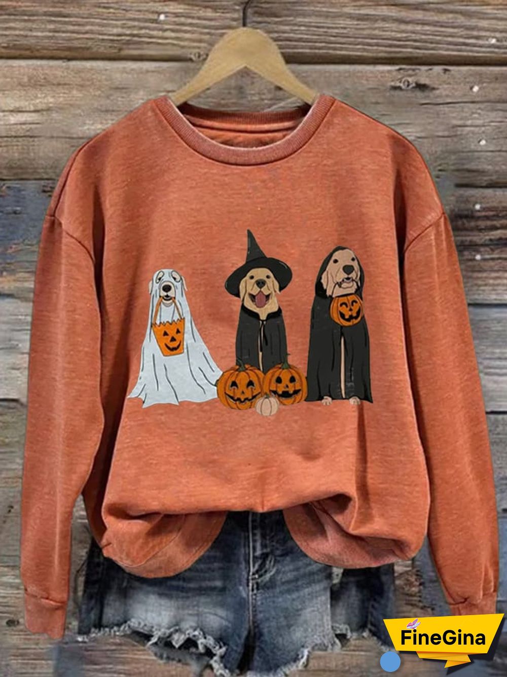 Retro Halloween Dog Pumpkin Print Sweatshirt