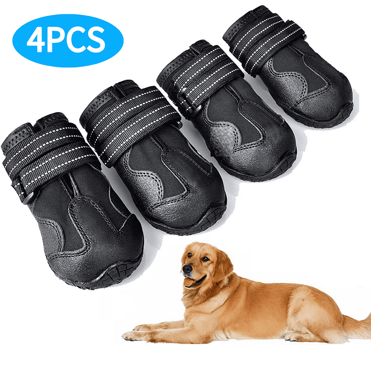 Dog Boots,Waterproof Dog Shoes,Dog Booties with Reflective Rugged Anti-Slip Sole and Skid-Proof,Outdoor Dog Shoes for Medium to Large Dogs 4Ps-Size4