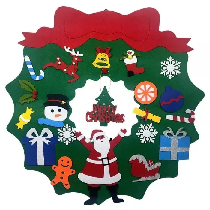 Felt Christmas Wreath with LED Light Door Wall Hanging Christmas Decoration Kit