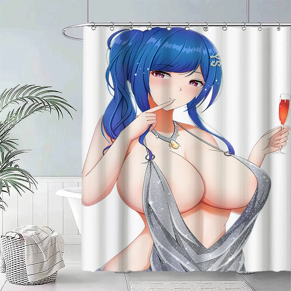 Anime Big Breasted Girl Printing Shower Curtain Bathroom Supplies High-quality Waterproof Bathroom Decoration with Hook Curtain