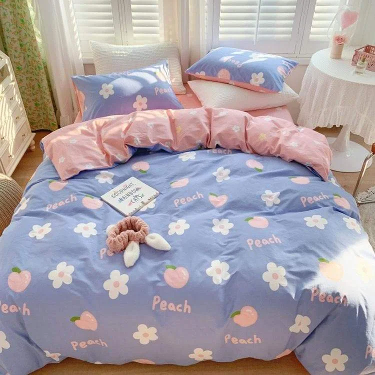 Cute Comfy Pastel Pink Blue Pretty Flowers Bedding Set SP16901