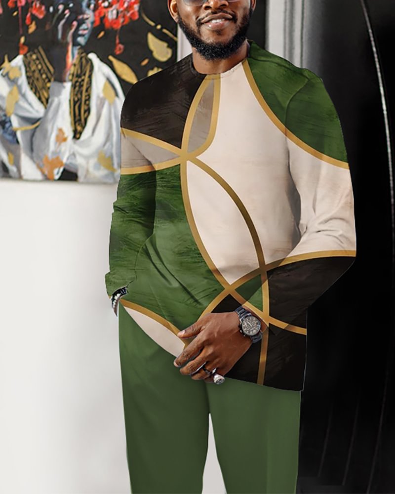 Men's Casual Color Blocking Long Sleeve Walking Suit-186