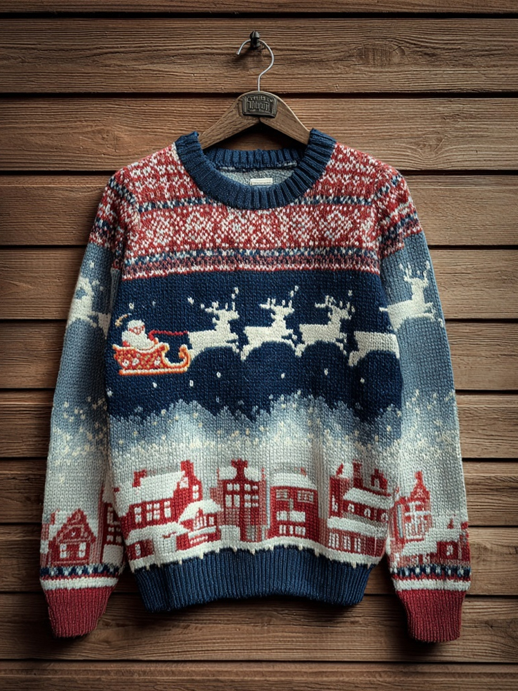 Retro Classic Christmas Inspired Pattern Cozy Knit Sweater elevenforest