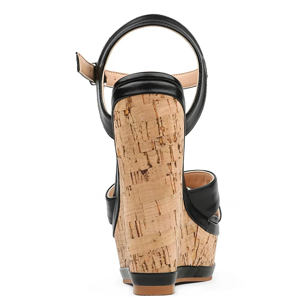 150mm/5.9" Women's Fashion Platform Wedge Sandals Heeled Buckle Shoes For Summer-vocosishoes