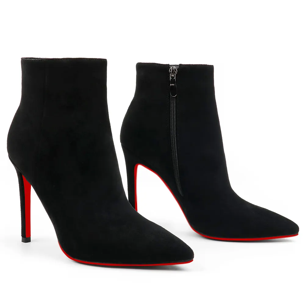 100mm Women's Ankle Boots Closed Pointed Toe Stilettos Red Bottoms Booties-vocosishoes