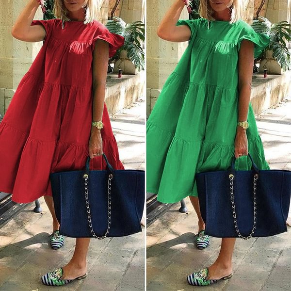 9 Color Women's Short Sleeve Round Neck Solid Color Cotton Dress Loose Summer Plus Size Short Dress - Shop Trendy Women's Clothing | LoverChic