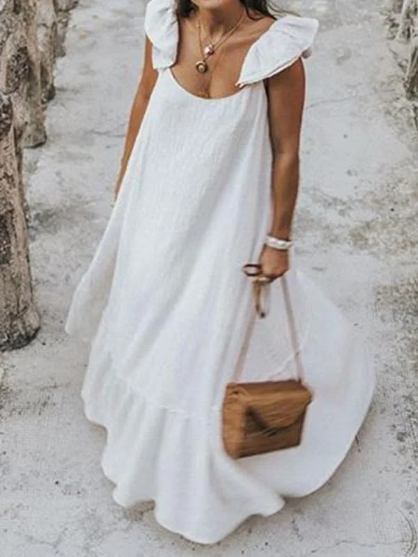Sexy ruffled long skirt casual loose solid color