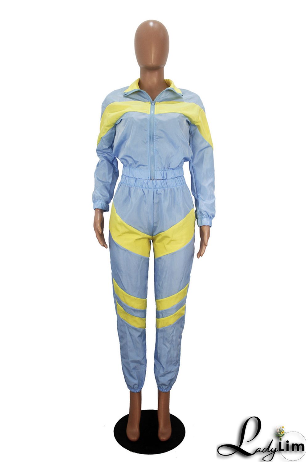 Blue Fashion Casual Patchwork Solid Split Joint Zipper Collar Long Sleeve Two Pieces(Without Pocket)