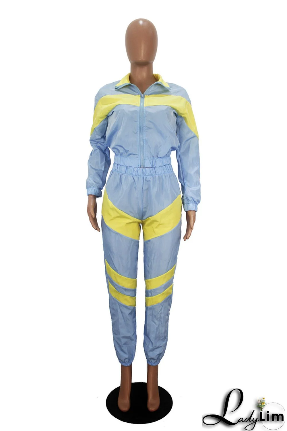 Blue Fashion Casual Patchwork Solid Split Joint Zipper Collar Long Sleeve Two Pieces(Without Pocket)