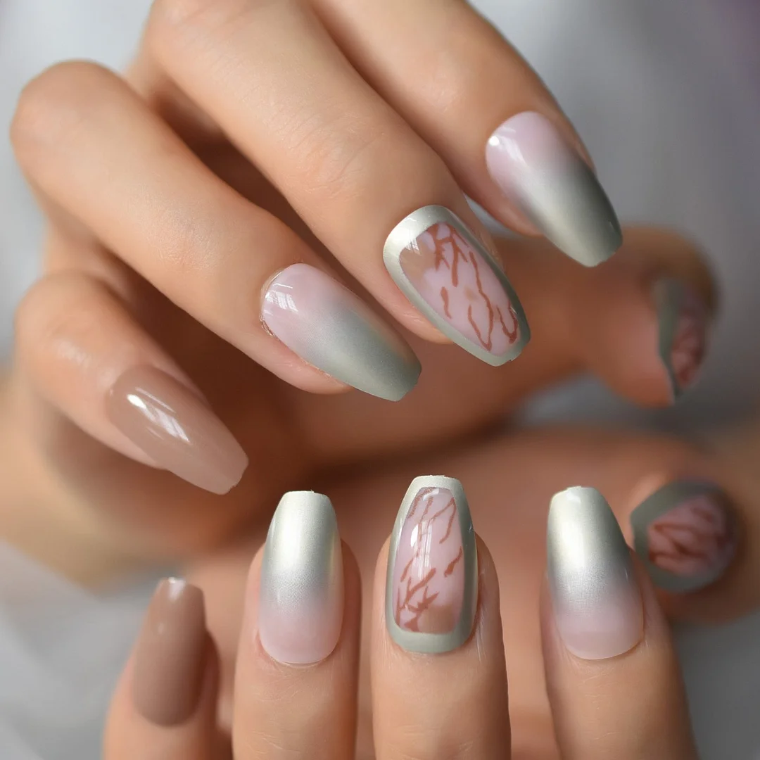 Medium Nail Tips Fingernail Full Cover Coffin Reuseable False Nail Press On Nails French Manicure Nail Art Pre Designs 2021 Aug.-Nail Inspo