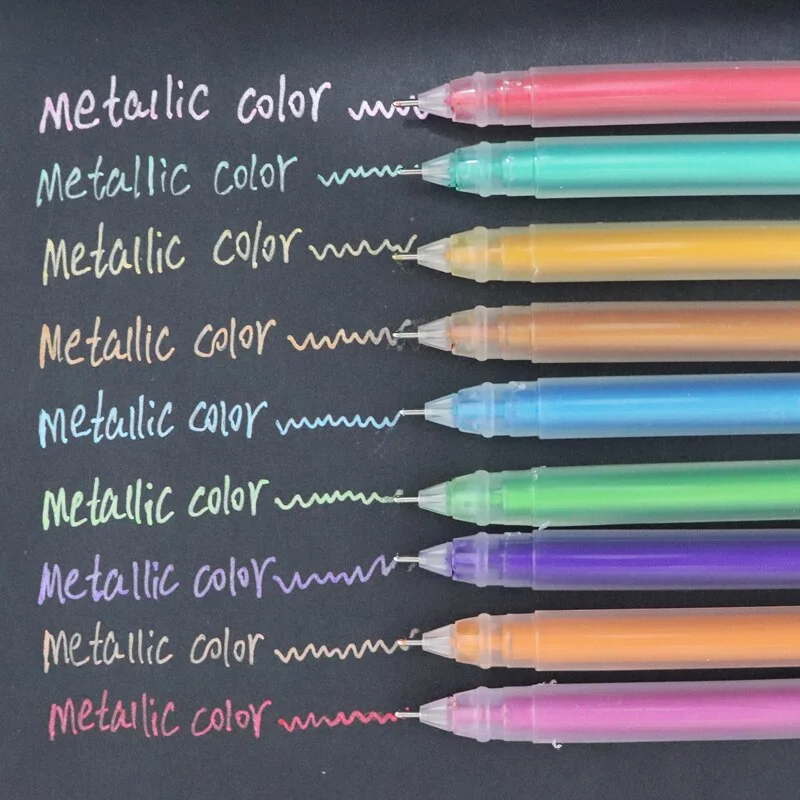9Pcs/Set Metallic Color Pen Marker Gel Pens for Paper Drawing Scrapbook Album Journal DIY School art Supplies Stationery