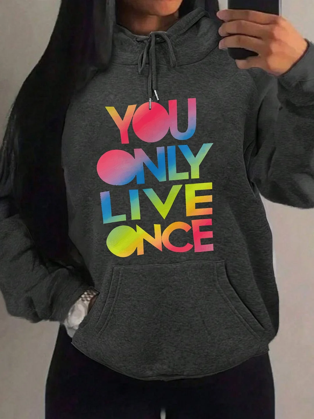 You, Liveprinted Women's Plain Long Sleeve Drawstring Hooded Loose Casual Sweatshirt, Autumnwinterspringsummer, Long Sleeve Tops, Solid Color Hoodie, Loose Hoodie, Suitable For Spring, Summer, And Autumn | IFYHOME