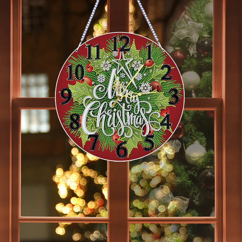 2D Flat DIY Xmas Diamond Painting Ornament with Clock Function Creative Craft