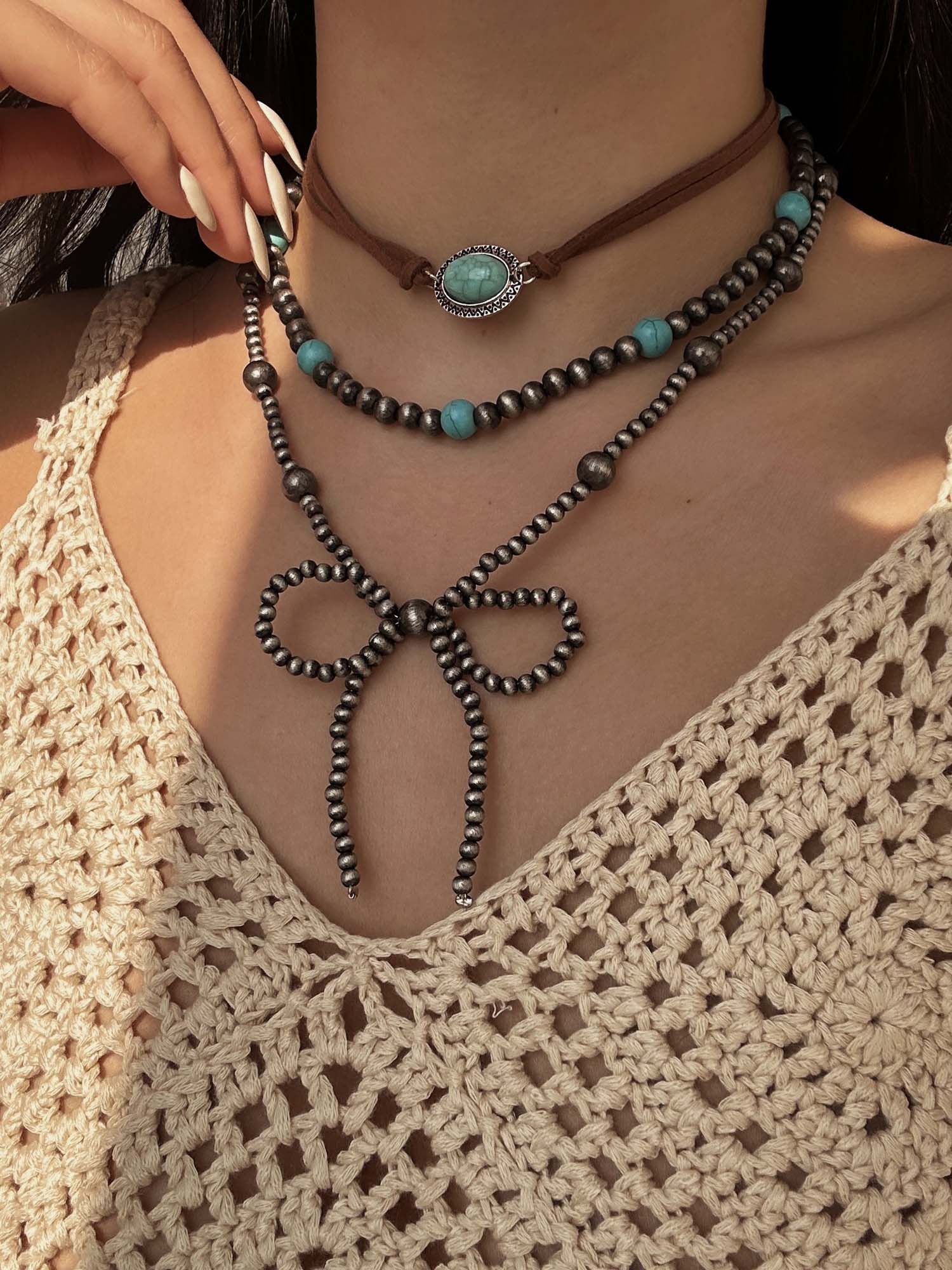 Turquoise Western Cowboy Clavicle Chain Set