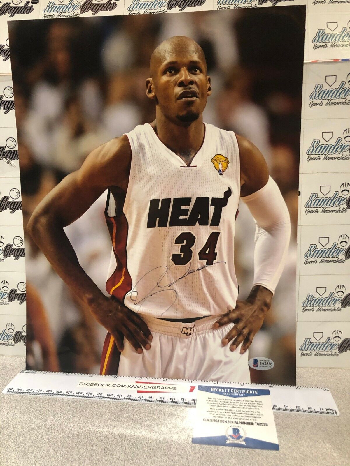 RAY ALLEN SIGNED AUTOGRAPHED BASKETBALL 11X14 Photo Poster painting-BECKETT BAS COA MIAMI HEAT