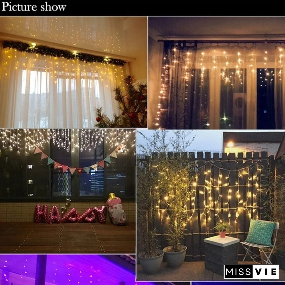 5M Christmas LED Curtain Icicle String Light Droop 0.4-0.6m Party Garden Stage Outdoor Waterproof Decorative Fairy Light