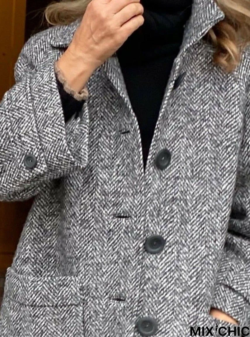 Single-Breasted Double-Pocket Loose Woolen Coat