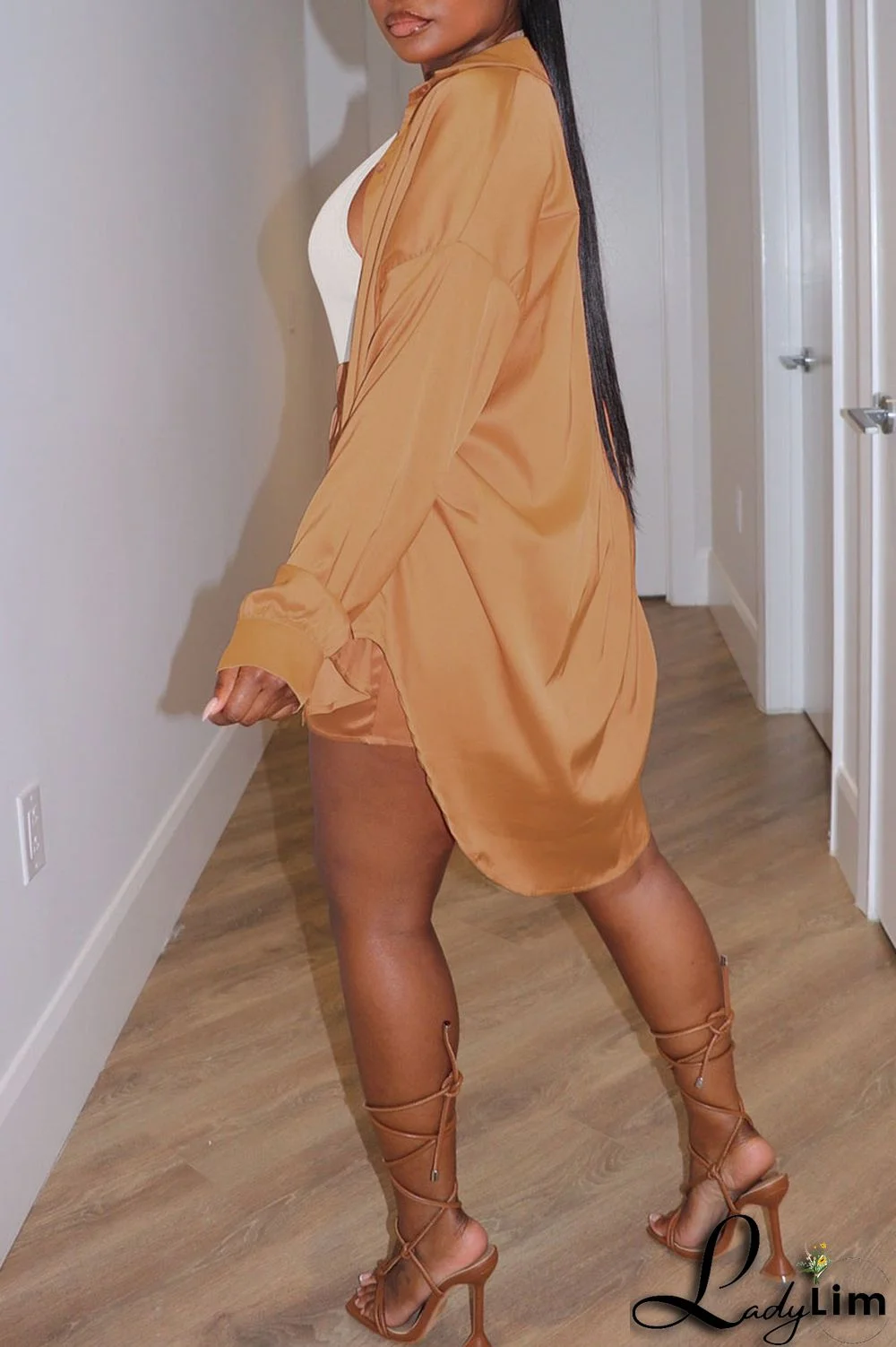 Pink Casual Solid Patchwork Buckle Turndown Collar Long Sleeve Two Pieces