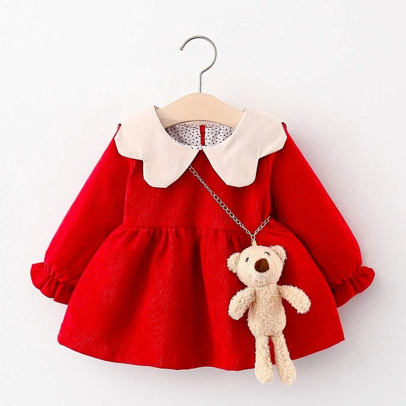 Newborn Bebes Princess Dresses 2022 Autumn Christmas Fashion Infant Girl Ruffles Costume Vestidos With Cute Bear Bags 0-2 Years