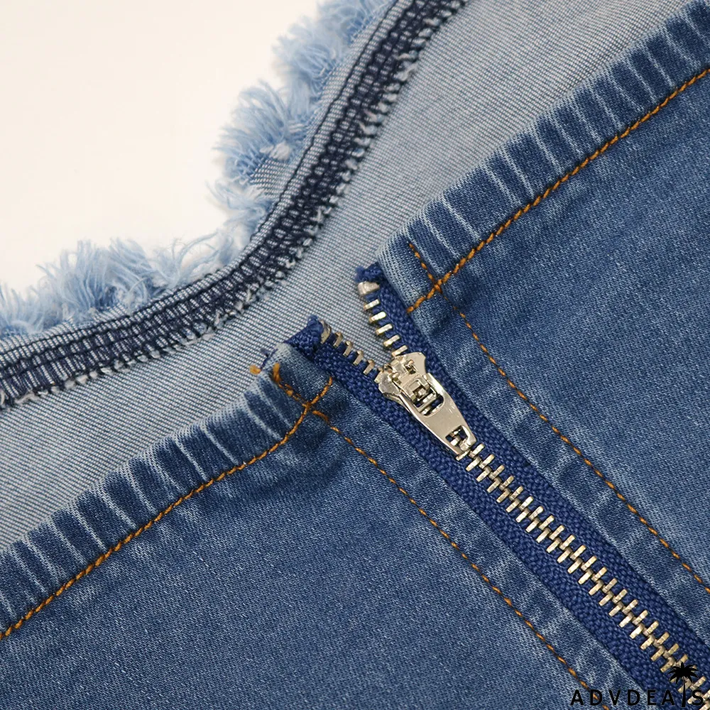 Sexy Denem Patchwork Two Piece Skirt Sets