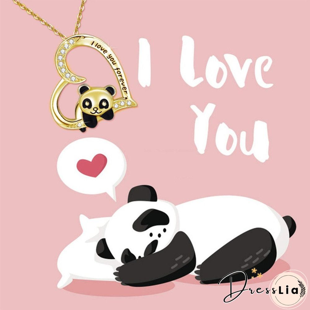 925 Sterling Silver Necklace - I Love You Forever Jewelry Gifts for Women/Daughter/Lover Panda Necklace Cute Heart Animal Pendant Panda Necklace
