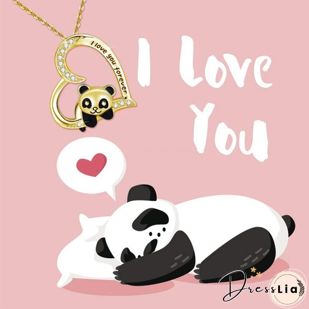 925 Sterling Silver Necklace - I Love You Forever Jewelry Gifts for Women/Daughter/Lover Panda Necklace Cute Heart Animal Pendant Panda Necklace