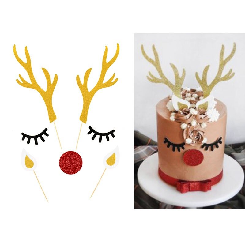 1Set Cute Elk Cake Topper Christmas Cake Toppers Decoration for Home 2021 Navidad New Year Decor Kids Birhtday Party Supplies