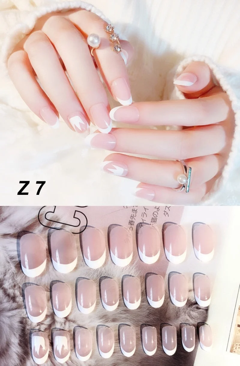 24 Pcs/Set False Nails Full Cover Artificial Fake Nails Press On Tips Painted Design Stickers Short Art Tips with Color Cute Red-Nail Inspo