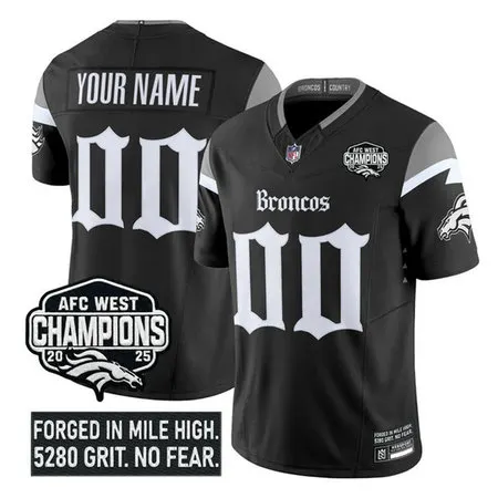 Youth Denver Broncos Black F.U.S.E 2025 Afc West Champions Patch "Gothic Mile High Shadows Edition" Vapor Limited Stitched Football Custom Jersey