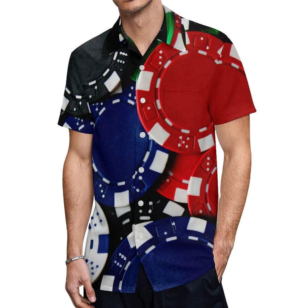 Short Sleeve Colourful Poker Chips Gambling Hawaiian Shirt Mens Button Down Plus Size Tropical Hawaii Beach Shirts