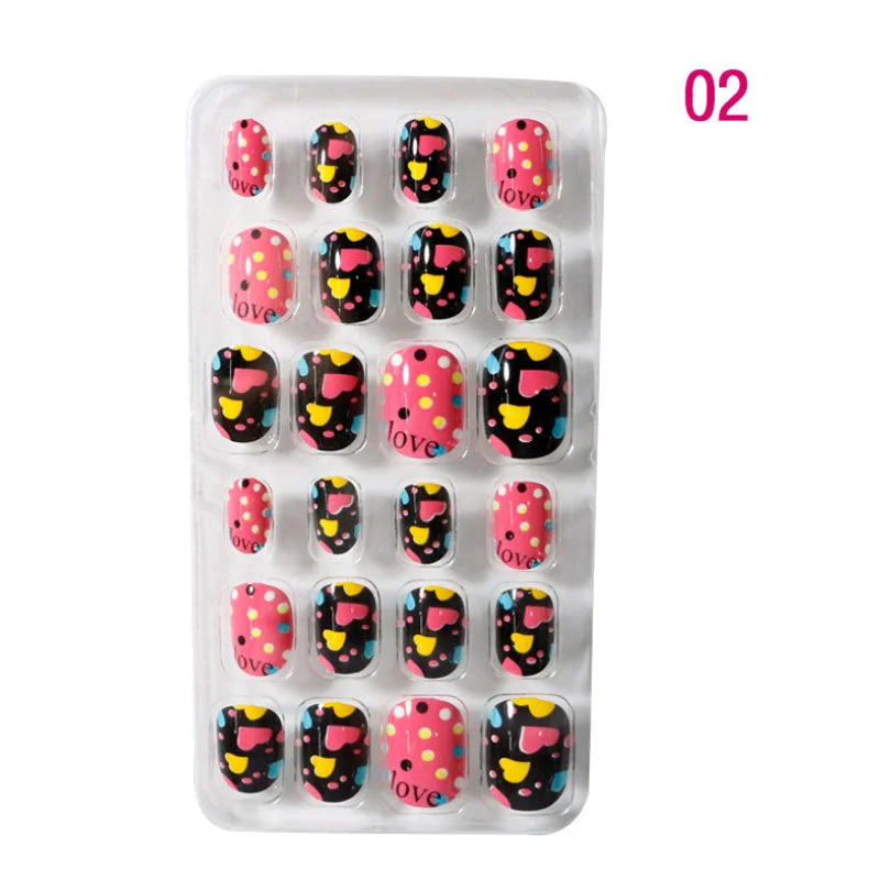 24PCS/box Children/adult Cartoon Candy Fake Nails Full Coverage Self-adhesive Nail Polish Cute Girl Manicure Decoration CL02