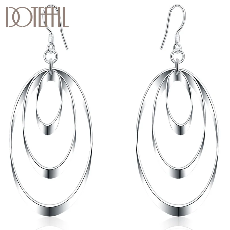 DOTEFFIL 925 Sterling Silver Three Circle Drop Earrings For Women Jewelry