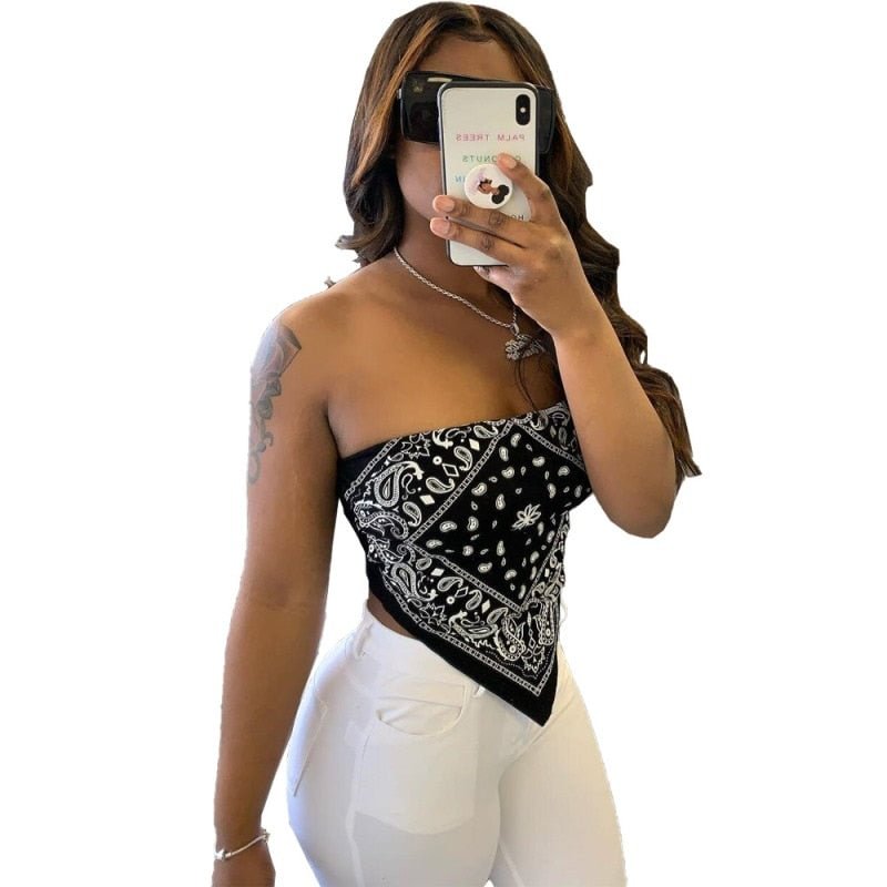 Cute Sexy Graphic Bandana Crop Top Women Clothing 2021 Summer Plus Size Women Off Shoulder Backless Tank Tops
