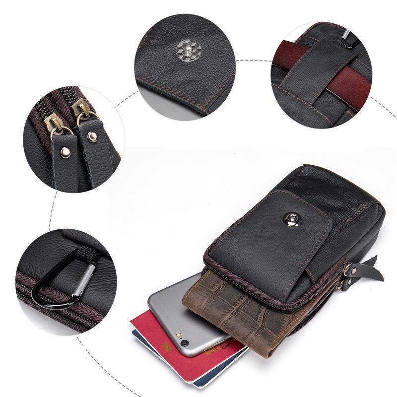 Grain Textured Style Genuine Leather Multiple Compartment Card Slot Magnetic Closure Belt Bag