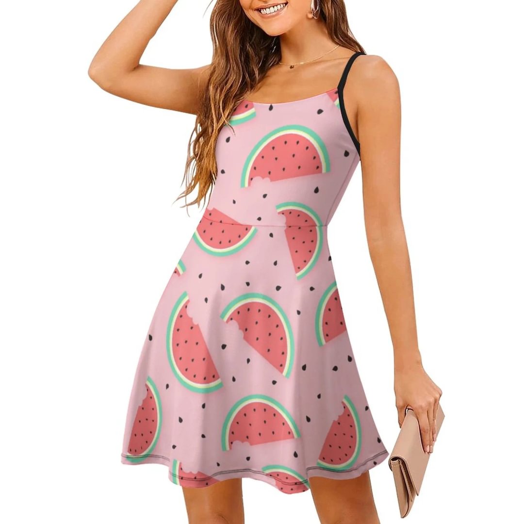 Watermelon Summer Cami Dress Women's Sexy Elegant Floral Mini Dress Flared Slip Dresses - neewho