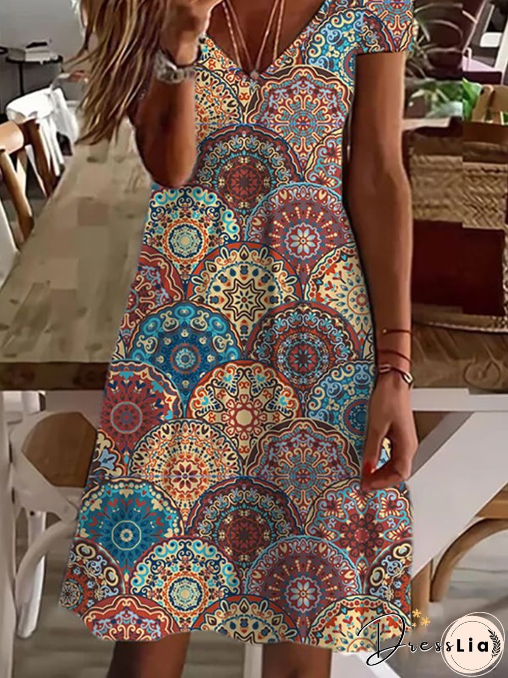 Geometric Short sleeve Casual Dresses