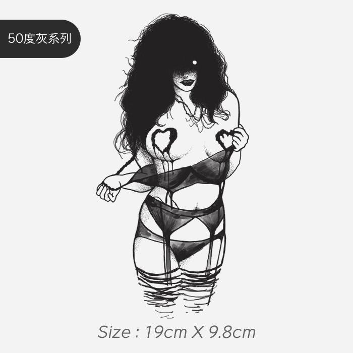 Gingf 5 Pieces 19*9.8cm Black Sexy Bad Girl Ergonomic Private Parts Waterproof Long-lasting Tattoo Stickers Dark Tattoo Stickers