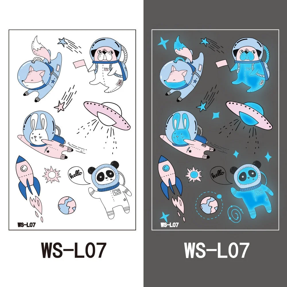 European and American children waterproof tattoo stickers cute dinosaur mermaid cartoon blue luminous temporary tattoo stickers
