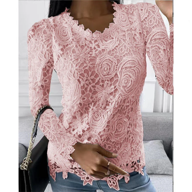 Uveng Uveng Explosion Women's 2024 Summer New T-Shirt Back Jacket Lace Shirt