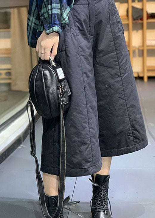 VCSHOES Black Pockets Cotton Filled Pants Winter