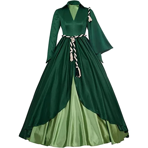 Gone Wind Scarlett O'Hara's Curtain Dress Costume Green Vintage Victorian Ball Gown for Women