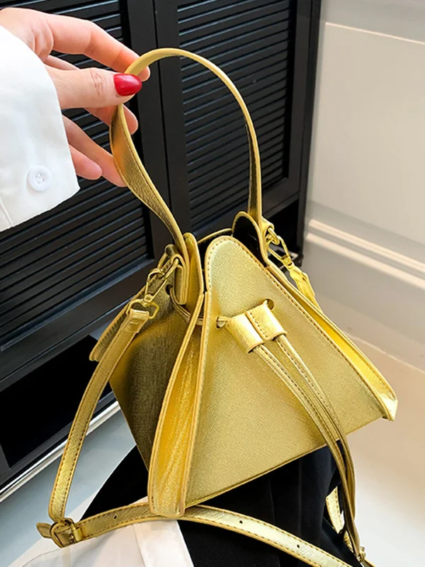 Split-Joint Solid Color Drawstring Triangle Handbags
